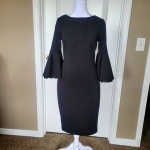 Calvin Klein Black Dress With Bell Sleeves, Size 2